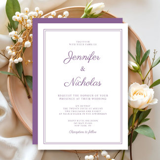 Invitación Elegante Boda Moderna con Letra de Lila Púrpura