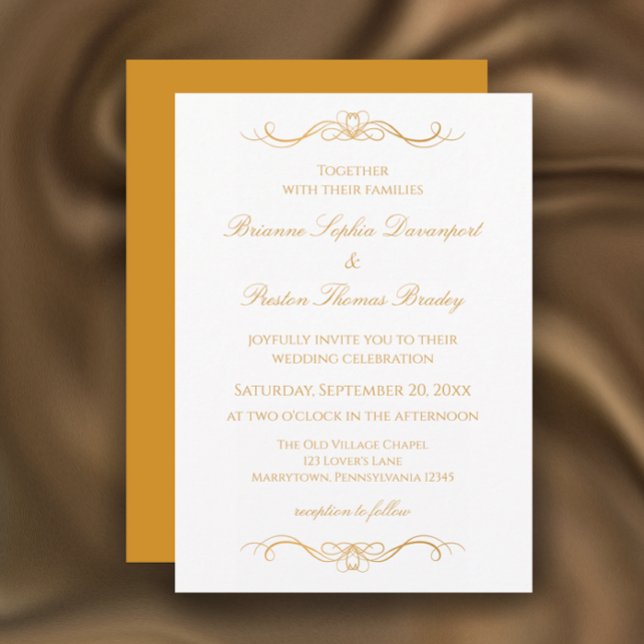 Invitación Elegante Boda Moderna con Letra Personalizada en D (Personalize this unique elegant gold and white wedding invitation template. Whimsical modern script.)