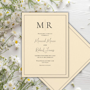 Invitación Elegante Boda Moderna con Monograma Amarillo