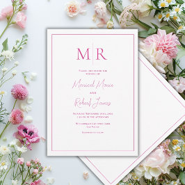Invitación Elegante Boda Moderna con Monograma de Rosa Fucsia