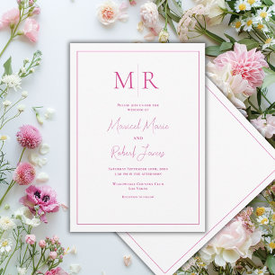 Invitación Elegante Boda Moderna con Monograma de Rosa Fucsia