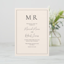 Invitación Elegante boda moderna con monograma en lino neutro