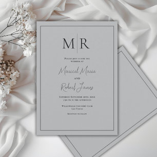 Invitación Elegante Boda Moderna con Monograma Gris