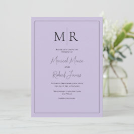 Invitación Elegante Boda Moderna con Monograma Púrpura