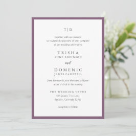Invitación Elegante Boda Moderna con Monograma Púrpura