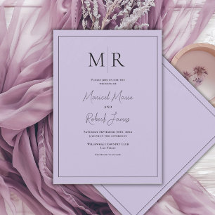 Invitación Elegante Boda Moderna con Monograma Púrpura