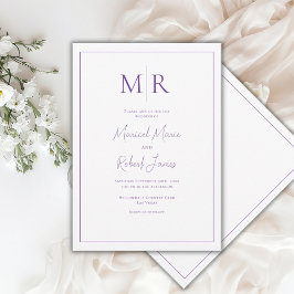 Invitación Elegante Boda Moderna con Monograma Púrpura