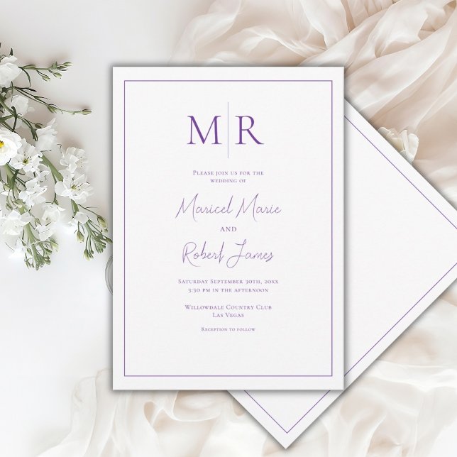 Invitación Elegante Boda Moderna con Monograma Púrpura (Subido por el creador)