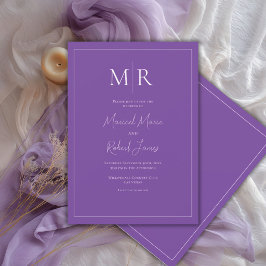 Invitación Elegante Boda Moderna con Monograma Púrpura