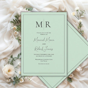 Invitación Elegante Boda Moderna con Monograma Verde Menta