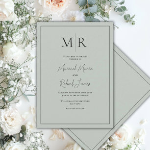 Invitación Elegante Boda Moderna con Monograma Verde Salvia
