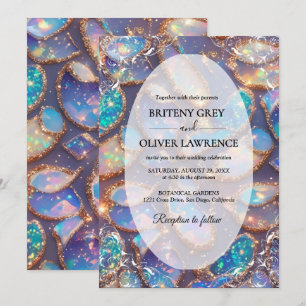 Invitación Elegante boda moderna con piedra de ópalo y brillo