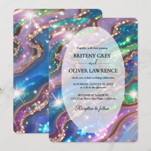 Invitación Elegante boda moderna con piedra de ópalo y brillo