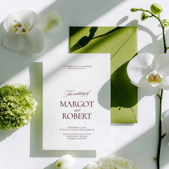 Invitación Elegante Boda Moderna de Burgundy y Blanco (Elegant Modern Burgundy & White Wedding Invitation)