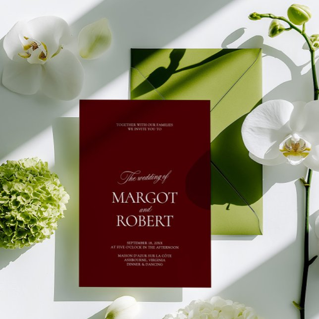 Invitación Elegante Boda Moderna de Burgundy y Blanco (Elegant Modern Burgundy & White Wedding Invitation)