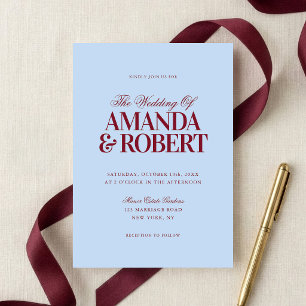 Invitación Elegante Boda Moderna de Dinero Antiguo en Azul y
