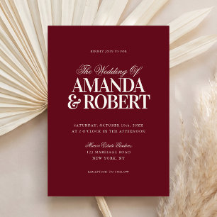 Invitación Elegante Boda Moderna de Dinero Antiguo en Burgund
