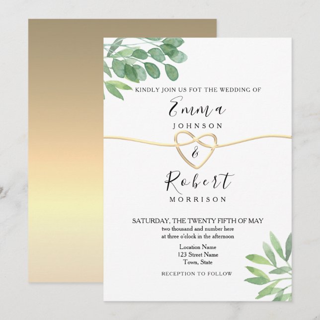 Invitación Elegante boda moderna de eucalipto verde (Anverso / Reverso)