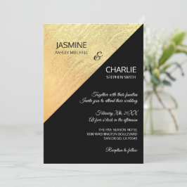 Invitación Elegante Boda Moderna de Hoja de Oro y Negro