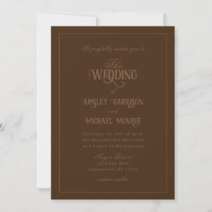 Invitación Elegante Boda Moderna de Lujo en Chocolate Marrón