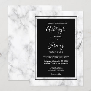 Invitación Elegante Boda Moderna de Mármol Negro Blanco