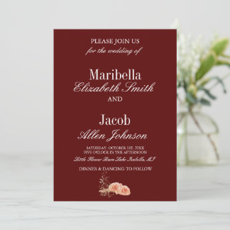 Invitación Elegante Boda Moderna de Rosa Burgundy y Blanca