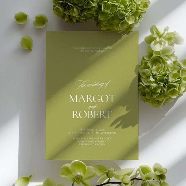 Invitación Elegante Boda Moderna de Verde Oliva y Blanco (Elegant Modern Olive Green & White Wedding Invitation)