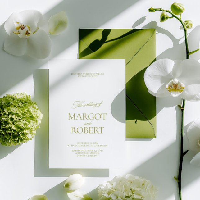 Invitación Elegante Boda Moderna de Verde Oliva y Blanco (Elegant Modern Olive Green & White Wedding Invitation)