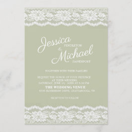 Invitación Elegante Boda Moderna de Verde Salvia y Encaje Bla