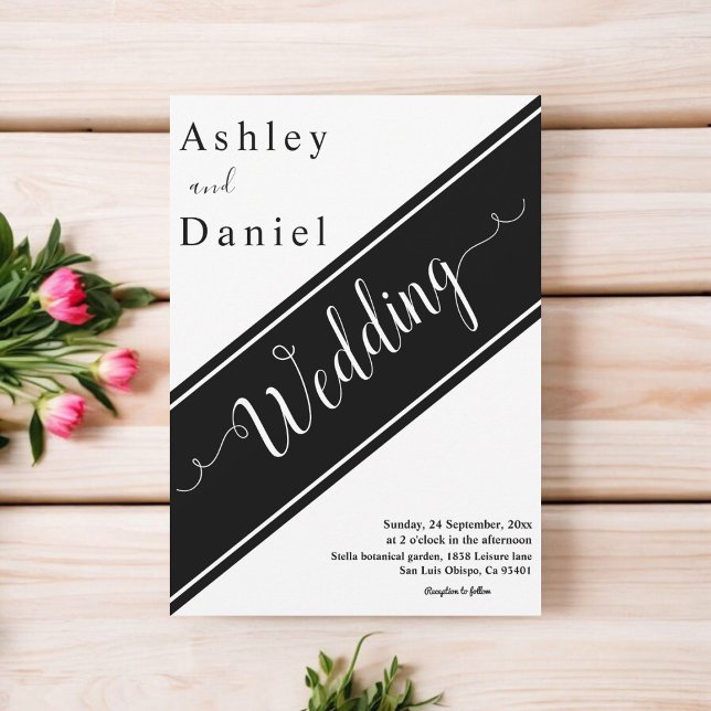 Invitación Elegante Boda Moderna en Blanco y Negro (Subido por el creador)