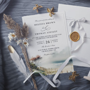 Invitación Elegante Boda Moderna en la Playa de Arena Costera