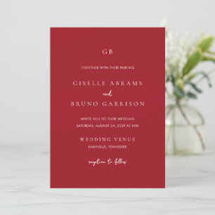 Invitación Elegante Boda Moderna en Rojo Rubí