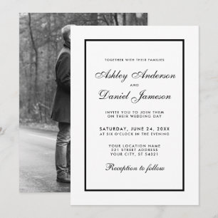 Invitación Elegante boda moderna invita a foto en blanco y ne