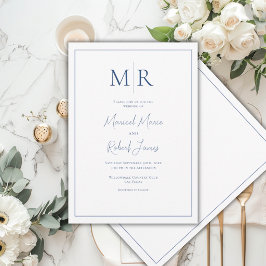 Invitación Elegante Boda Moderna Monograma Azul Marino