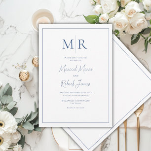 Invitación Elegante Boda Moderna Monograma Azul Marino
