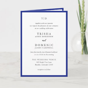 Invitación Elegante Boda Moderna Monograma Azul Real