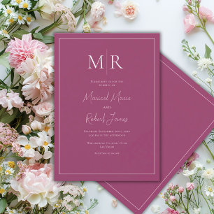 Invitación Elegante Boda Moderna Monograma Burdeos