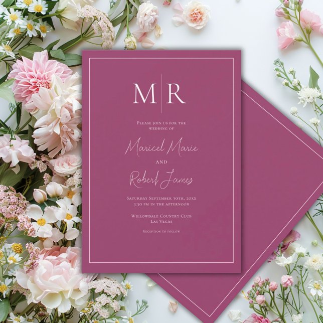 Invitación Elegante Boda Moderna Monograma Burdeos (Subido por el creador)