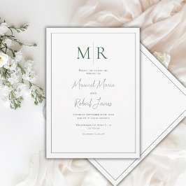 Invitación Elegante Boda Moderna Monograma Verde Cazador