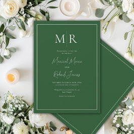 Invitación Elegante Boda Moderna Monograma Verde Cazador