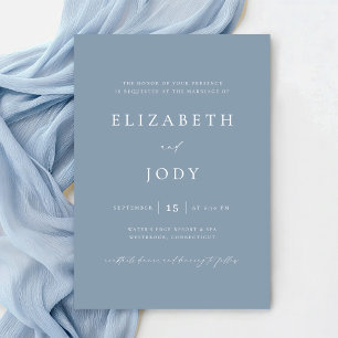 Invitación Elegante Boda Moderna Simple de Azul Polvoriento