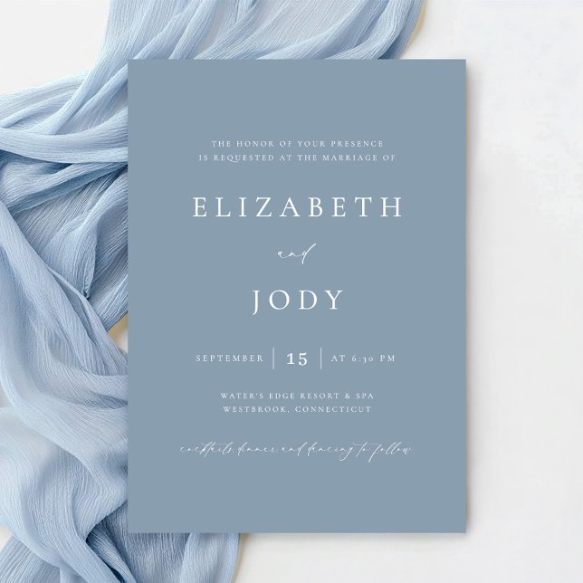 Invitación Elegante Boda Moderna Simple de Azul Polvoriento (Subido por el creador)