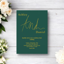 Elegante Boda Moderna Simple Verde y Dorado