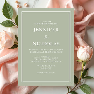 Invitación Elegante Boda Moderna Verde Salvia