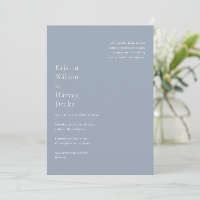 Invitación Elegante Boda moderno azul turbio (Anverso de pie)