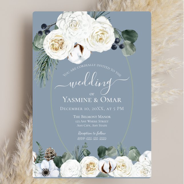 Invitación Elegante Boda moderno, azul turbio y verde sabio (Subido por el creador)