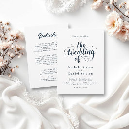 Invitación Elegante Boda moderno azul y blanco de la marina d