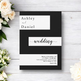 Invitación Elegante Boda Moderno Blanco Y Negro