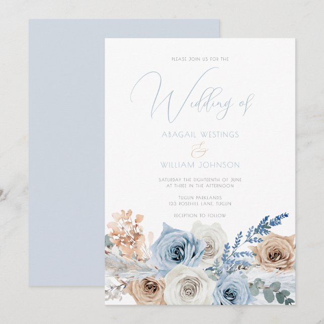 Invitación Elegante Boda moderno Boho Blue (Anverso / Reverso)
