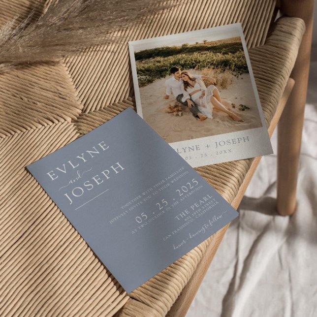 Invitación Elegante Boda moderno Boho Minimalista azul turbio (Subido por el creador)